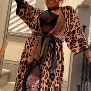 Leopard leather tie cardigan